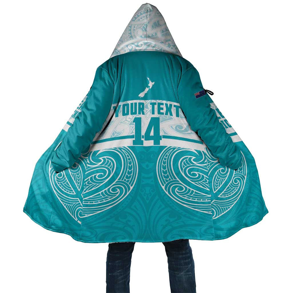New Zealand Silver Fern Cricket Custom Cloak Black Cap Teal Maori Pattern - Vibe Hoodie