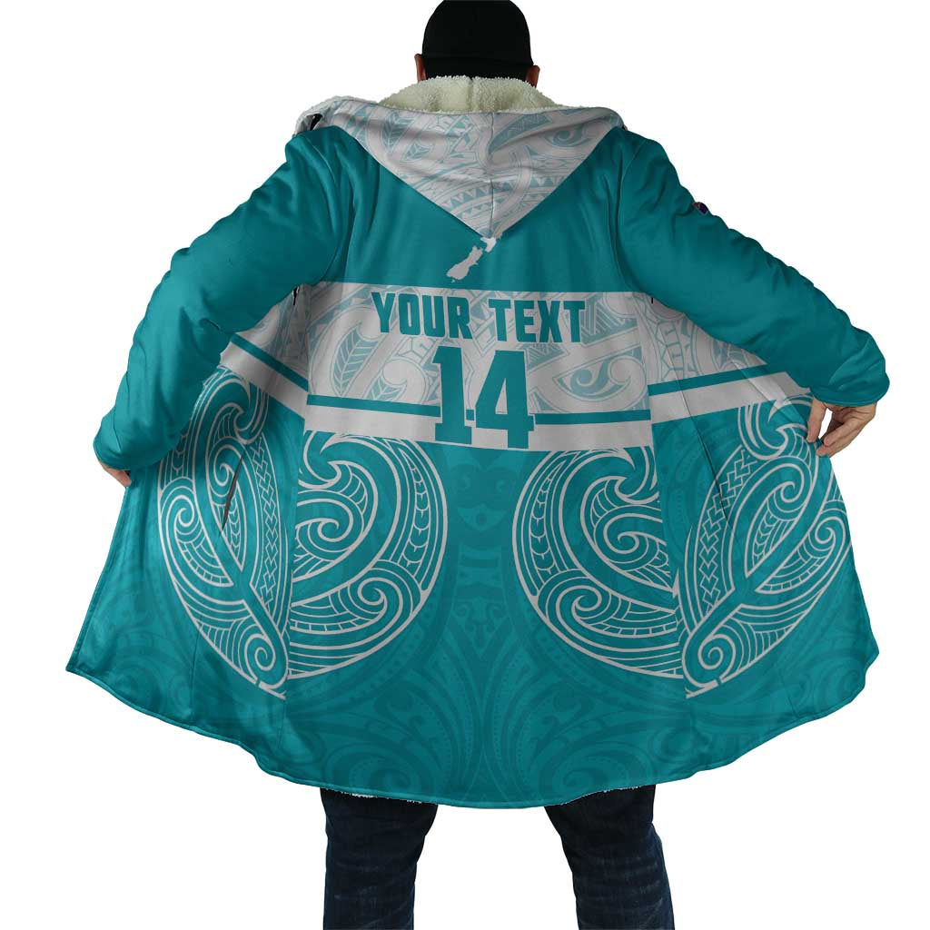 New Zealand Silver Fern Cricket Custom Cloak Black Cap Teal Maori Pattern - Vibe Hoodie