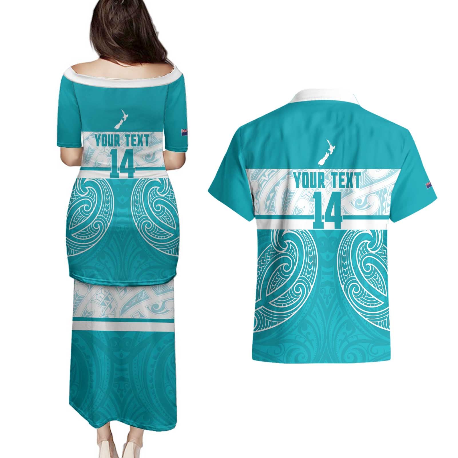 New Zealand Silver Fern Cricket Custom Couples Matching Puletasi and Hawaiian Shirt Black Cap Teal Maori Pattern - Vibe Hoodie