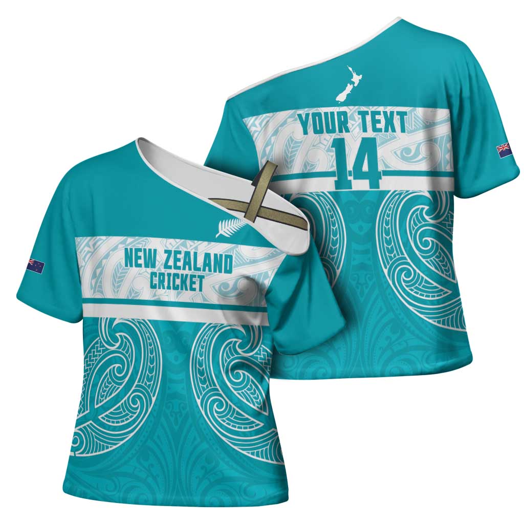 New Zealand Silver Fern Cricket Custom Cross Shoulder Shirt Black Cap Teal Maori Pattern - Vibe Hoodie