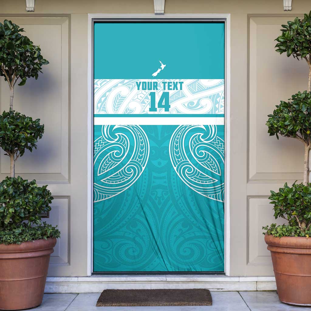 New Zealand Silver Fern Cricket Custom Door Cover Black Cap Teal Maori Pattern - Vibe Hoodie