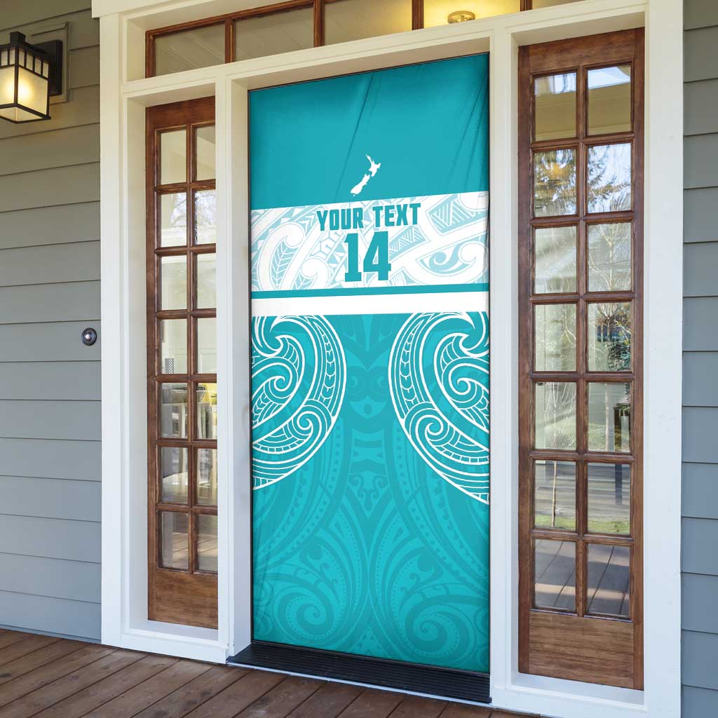 New Zealand Silver Fern Cricket Custom Door Cover Black Cap Teal Maori Pattern - Vibe Hoodie