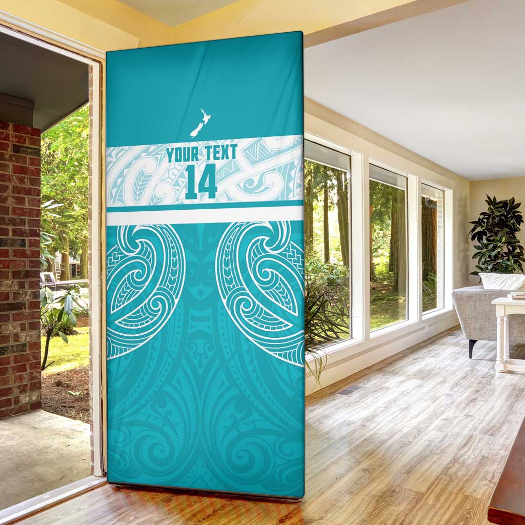 New Zealand Silver Fern Cricket Custom Door Cover Black Cap Teal Maori Pattern - Vibe Hoodie