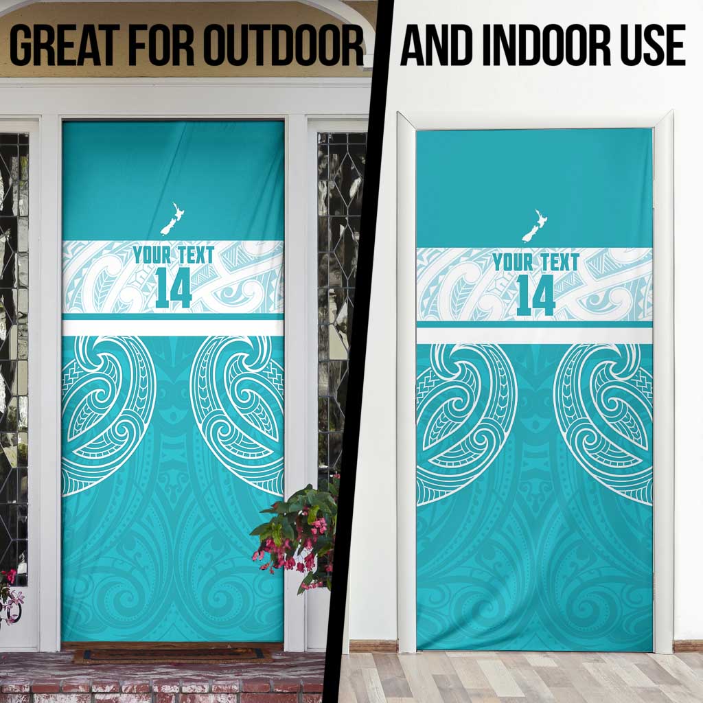 New Zealand Silver Fern Cricket Custom Door Cover Black Cap Teal Maori Pattern - Vibe Hoodie