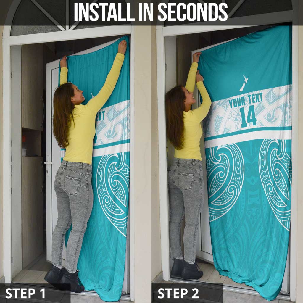 New Zealand Silver Fern Cricket Custom Door Cover Black Cap Teal Maori Pattern - Vibe Hoodie