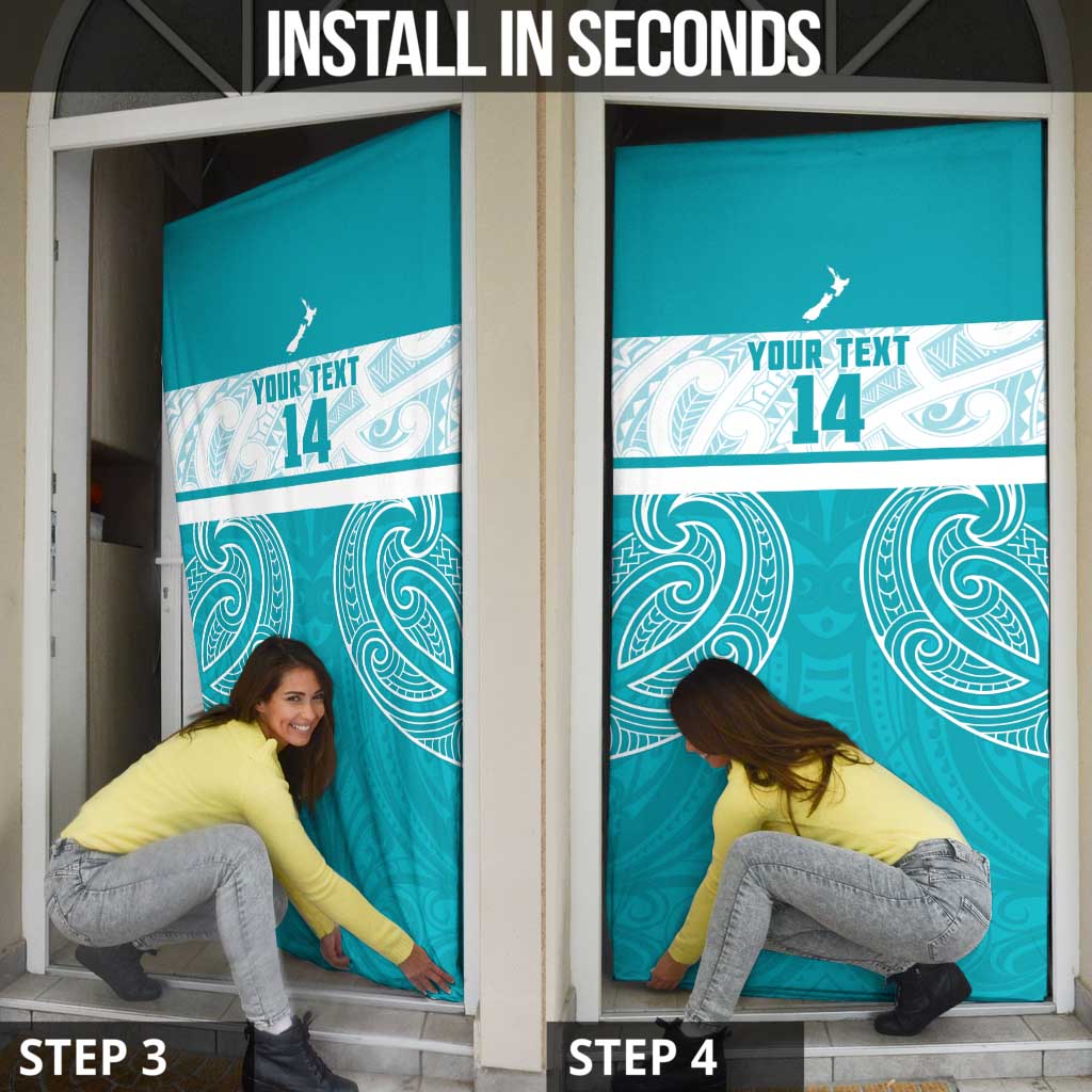 New Zealand Silver Fern Cricket Custom Door Cover Black Cap Teal Maori Pattern - Vibe Hoodie