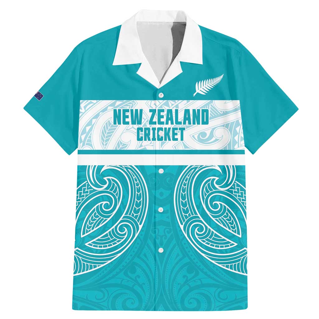 New Zealand Silver Fern Cricket Custom Family Matching Mermaid Dress and Hawaiian Shirt Black Cap Teal Maori Pattern - Vibe Hoodie