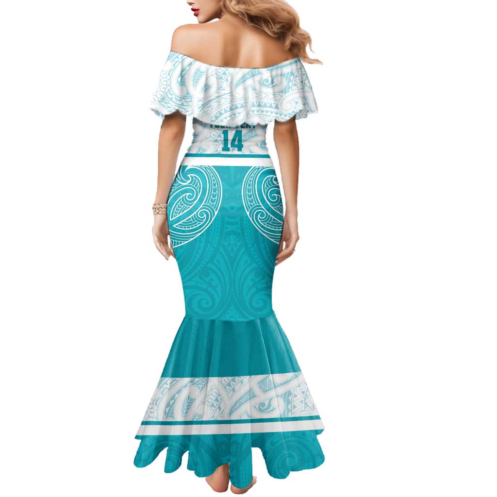 New Zealand Silver Fern Cricket Custom Family Matching Mermaid Dress and Hawaiian Shirt Black Cap Teal Maori Pattern - Vibe Hoodie