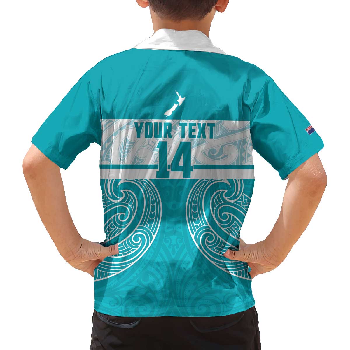 New Zealand Silver Fern Cricket Custom Family Matching Off The Shoulder Long Sleeve Dress and Hawaiian Shirt Black Cap Teal Maori Pattern - Vibe Hoodie