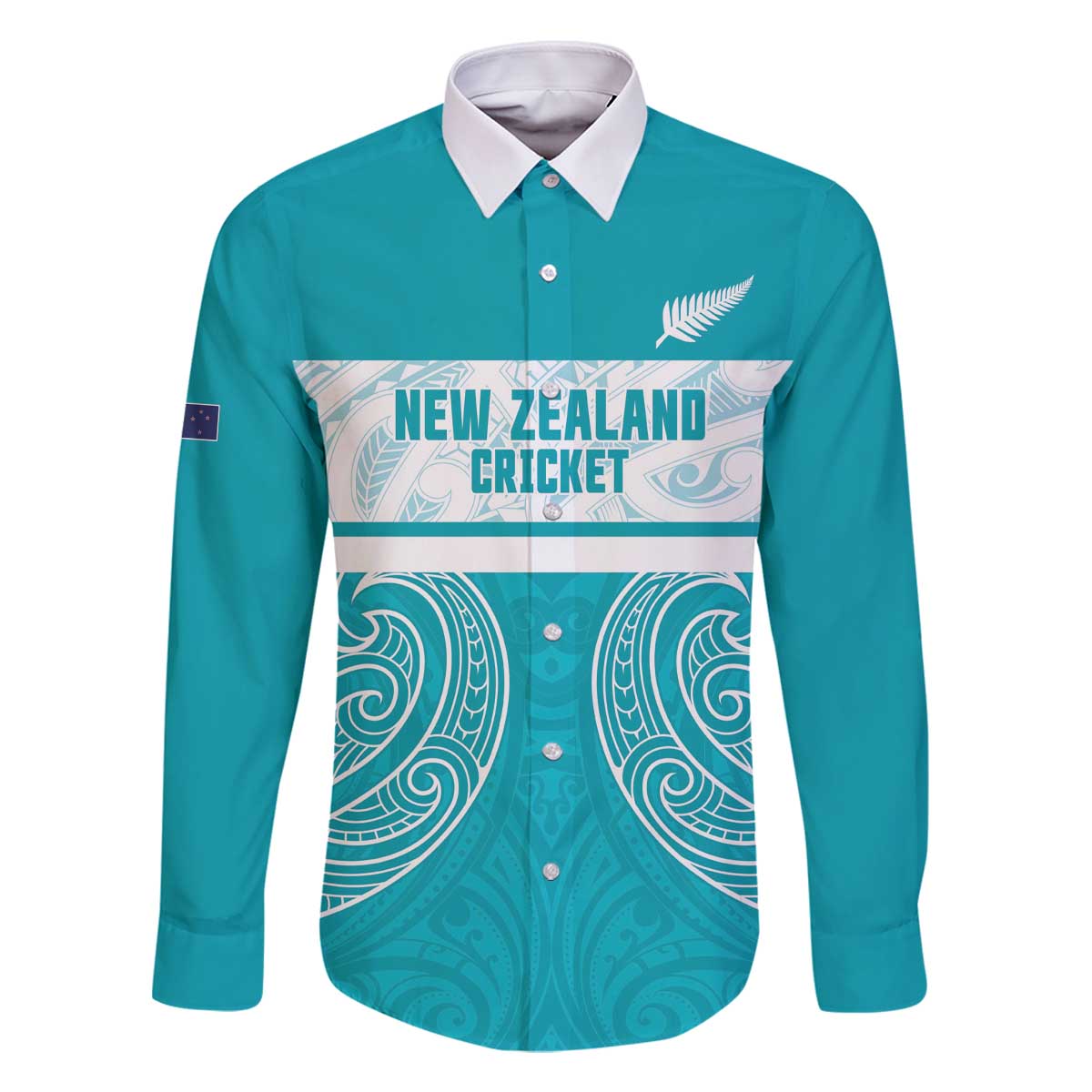 New Zealand Silver Fern Cricket Custom Family Matching Off The Shoulder Long Sleeve Dress and Hawaiian Shirt Black Cap Teal Maori Pattern - Vibe Hoodie