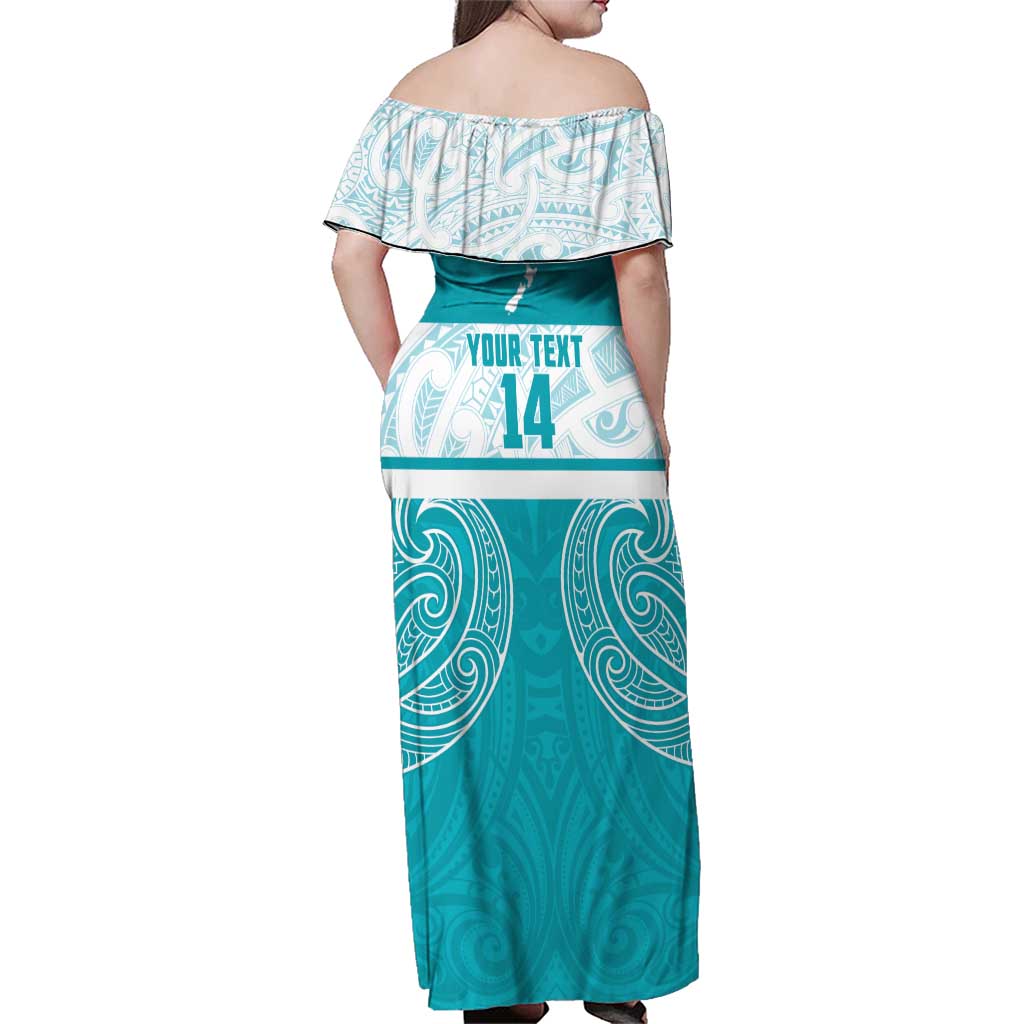 New Zealand Silver Fern Cricket Custom Family Matching Off Shoulder Maxi Dress and Hawaiian Shirt Black Cap Teal Maori Pattern - Vibe Hoodie