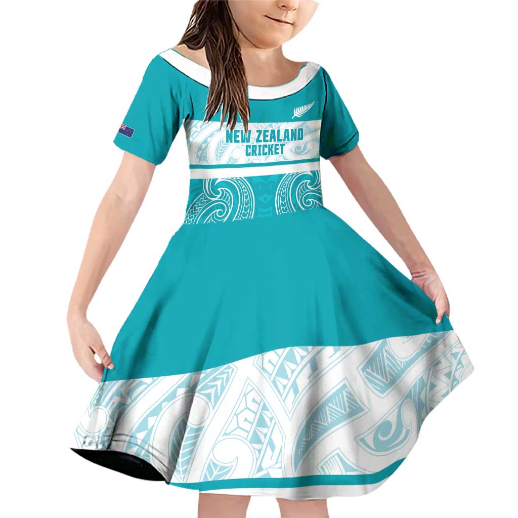 New Zealand Silver Fern Cricket Custom Family Matching Off Shoulder Short Dress and Hawaiian Shirt Black Cap Teal Maori Pattern - Vibe Hoodie