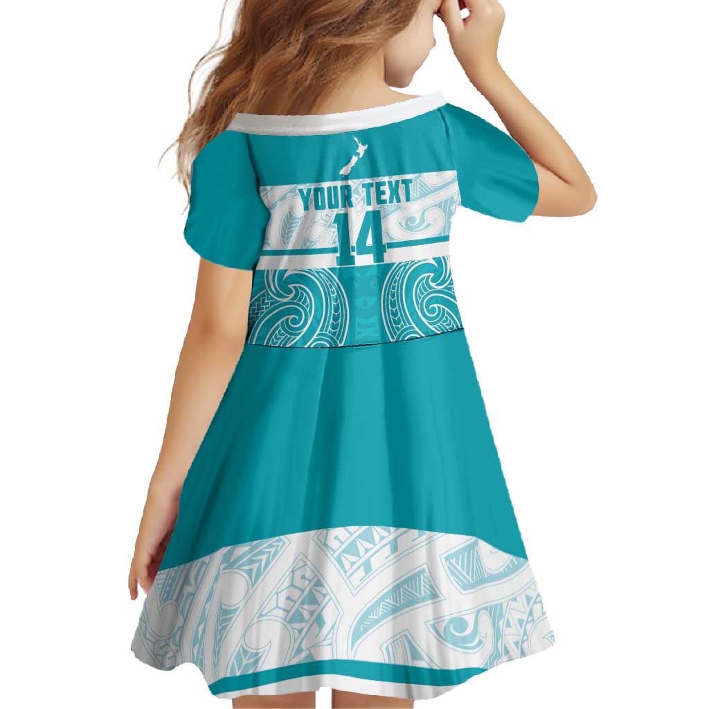 New Zealand Silver Fern Cricket Custom Family Matching Short Sleeve Bodycon Dress and Hawaiian Shirt Black Cap Teal Maori Pattern - Vibe Hoodie