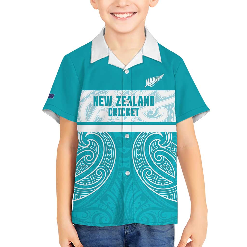 New Zealand Silver Fern Cricket Custom Family Matching Short Sleeve Bodycon Dress and Hawaiian Shirt Black Cap Teal Maori Pattern - Vibe Hoodie