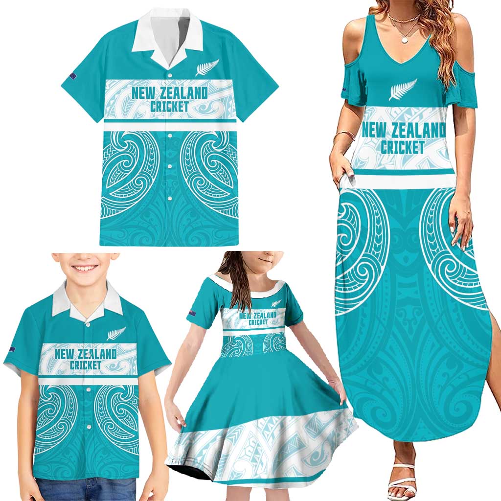 New Zealand Silver Fern Cricket Custom Family Matching Summer Maxi Dress and Hawaiian Shirt Black Cap Teal Maori Pattern - Vibe Hoodie