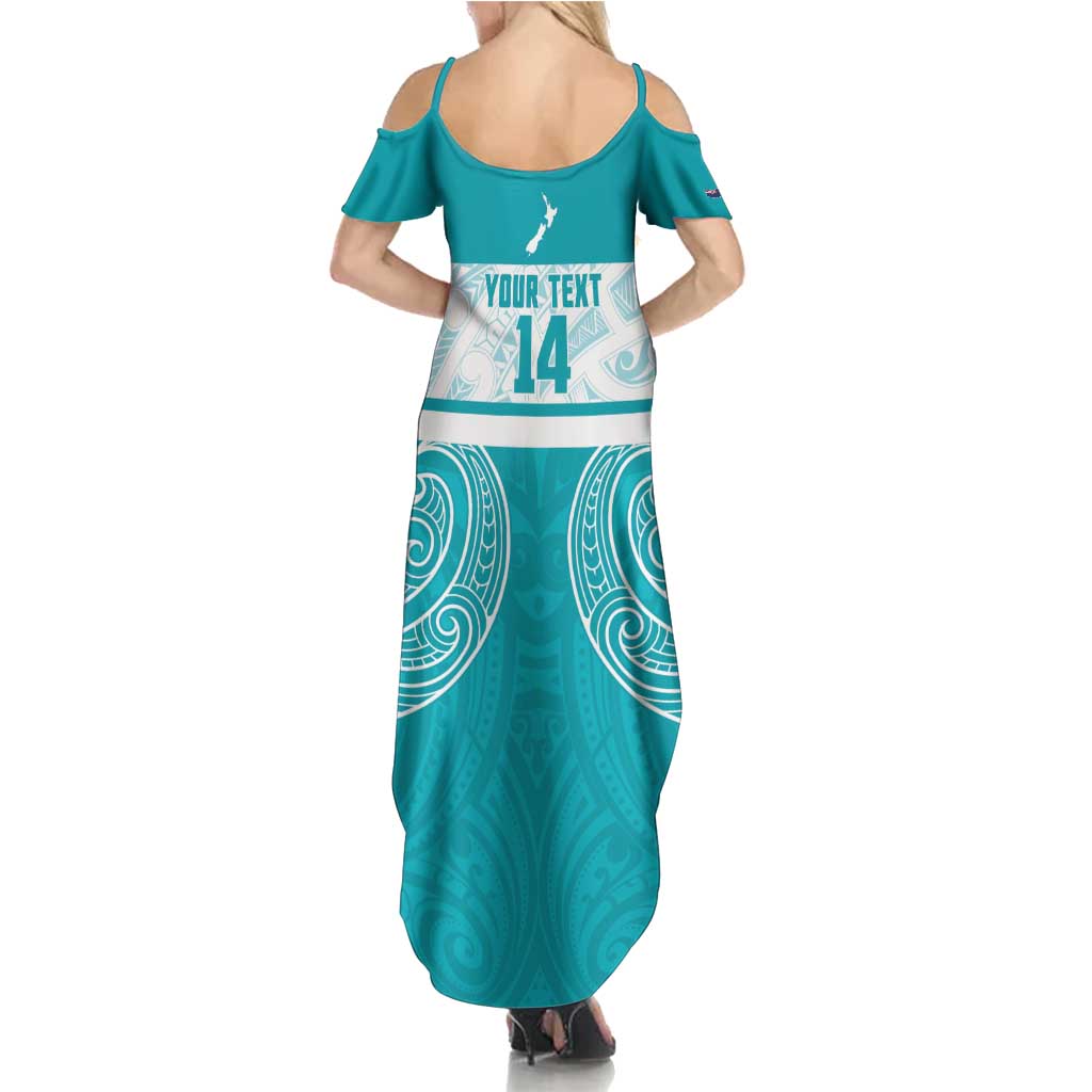 New Zealand Silver Fern Cricket Custom Family Matching Summer Maxi Dress and Hawaiian Shirt Black Cap Teal Maori Pattern - Vibe Hoodie