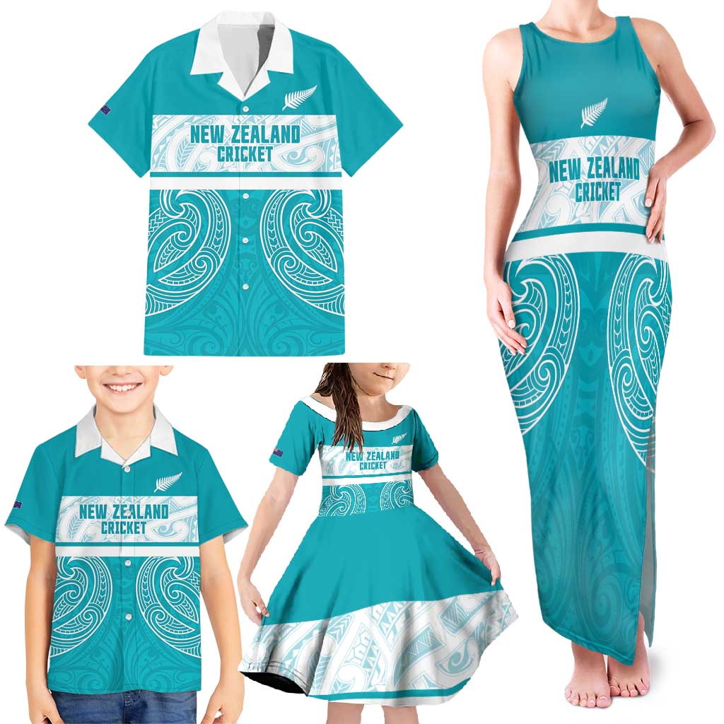 New Zealand Silver Fern Cricket Custom Family Matching Tank Maxi Dress and Hawaiian Shirt Black Cap Teal Maori Pattern - Vibe Hoodie