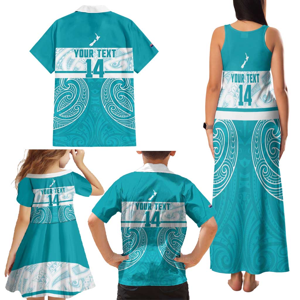 New Zealand Silver Fern Cricket Custom Family Matching Tank Maxi Dress and Hawaiian Shirt Black Cap Teal Maori Pattern - Vibe Hoodie