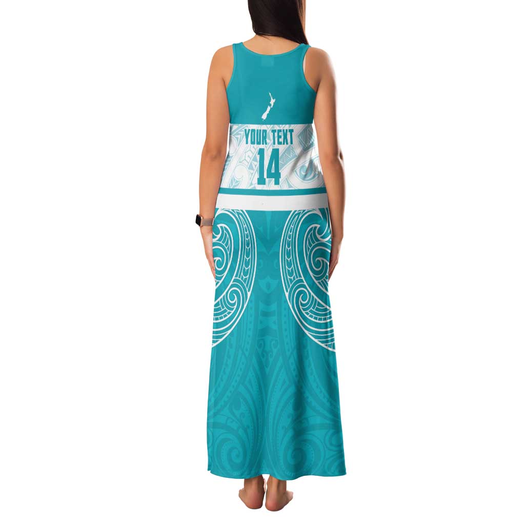 New Zealand Silver Fern Cricket Custom Family Matching Tank Maxi Dress and Hawaiian Shirt Black Cap Teal Maori Pattern - Vibe Hoodie
