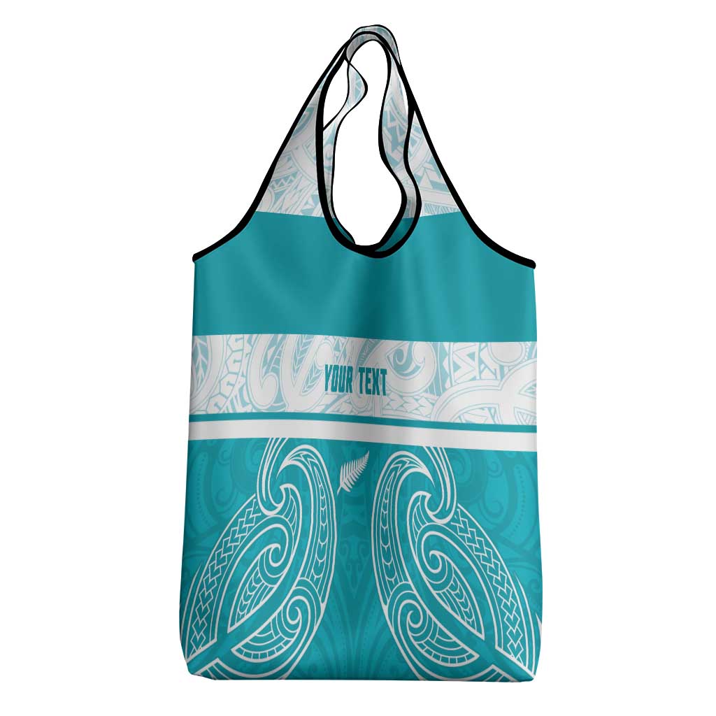 New Zealand Silver Fern Cricket Custom Grocery Bag Black Cap Teal Maori Pattern - Vibe Hoodie