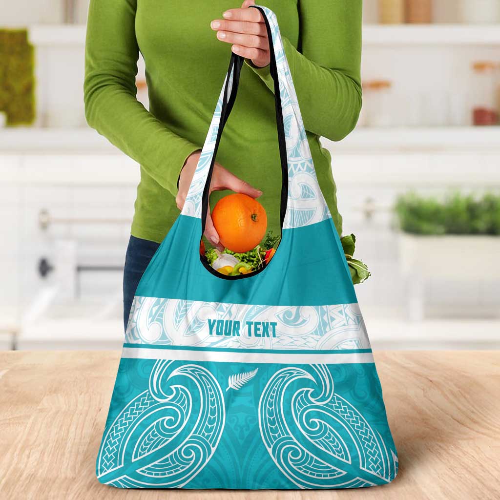 New Zealand Silver Fern Cricket Custom Grocery Bag Black Cap Teal Maori Pattern - Vibe Hoodie