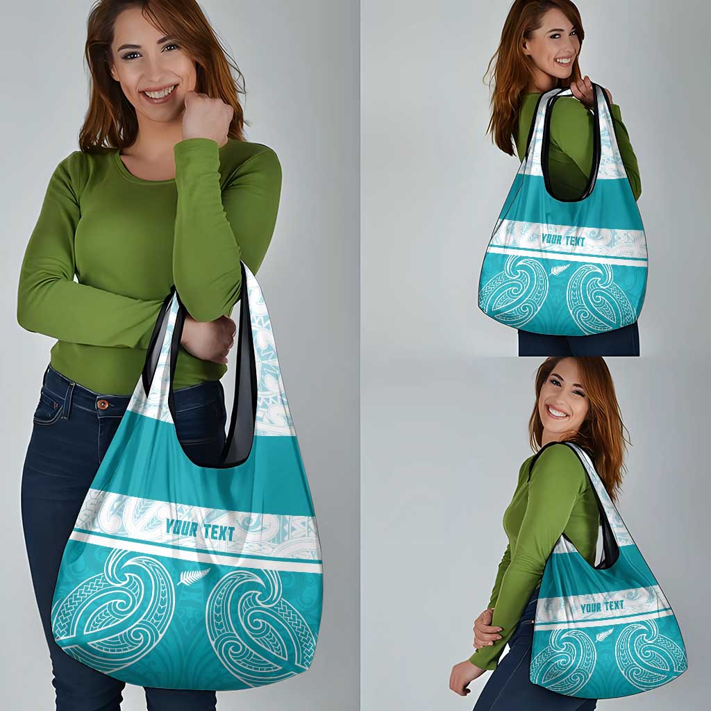 New Zealand Silver Fern Cricket Custom Grocery Bag Black Cap Teal Maori Pattern - Vibe Hoodie