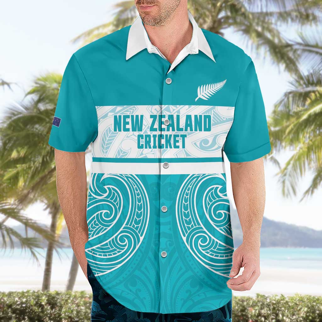 New Zealand Silver Fern Cricket Custom Hawaiian Shirt Black Cap Teal Maori Pattern - Vibe Hoodie