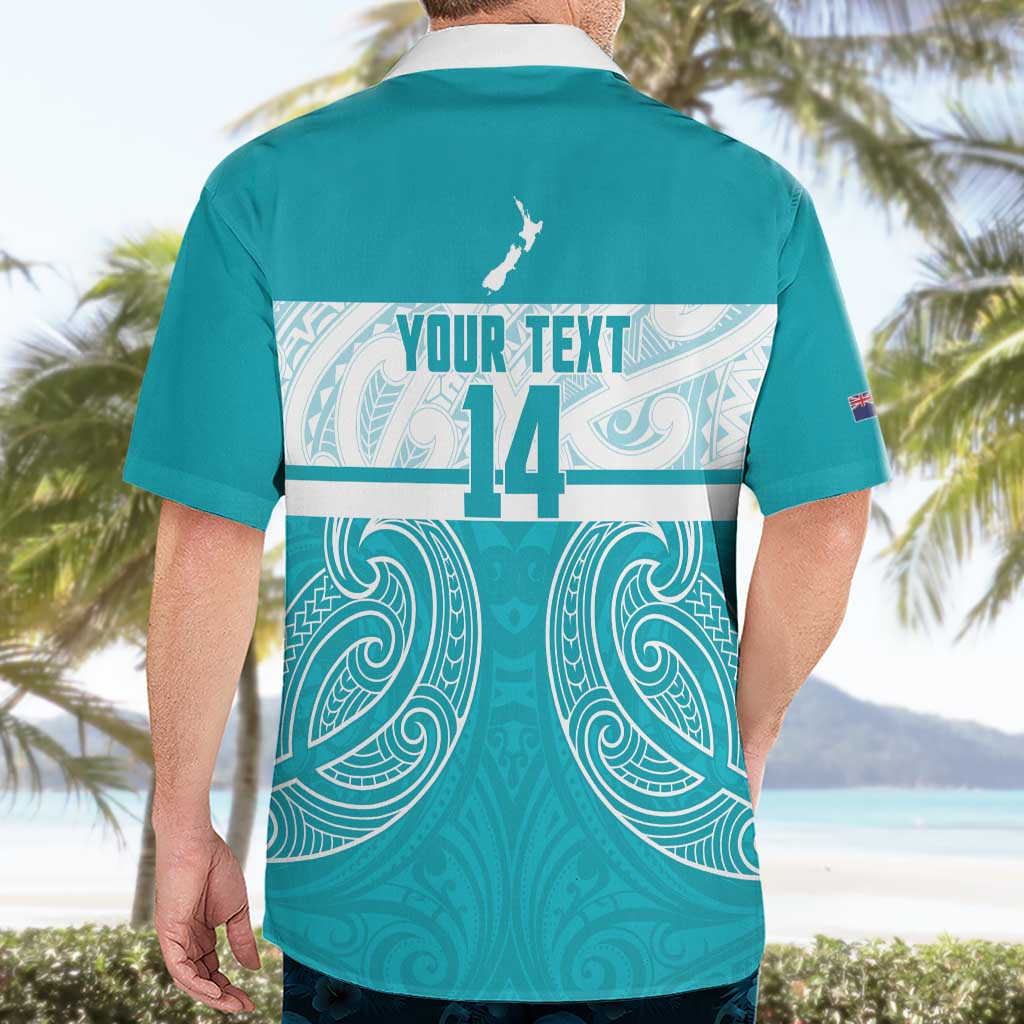 New Zealand Silver Fern Cricket Custom Hawaiian Shirt Black Cap Teal Maori Pattern - Vibe Hoodie