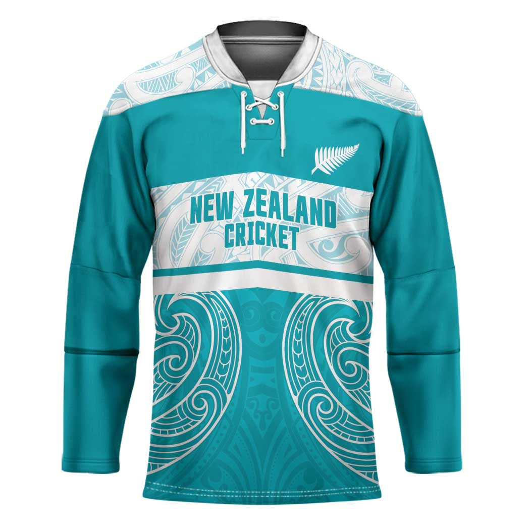 New Zealand Silver Fern Cricket Custom Hockey Jersey Black Cap Teal Maori Pattern - Vibe Hoodie