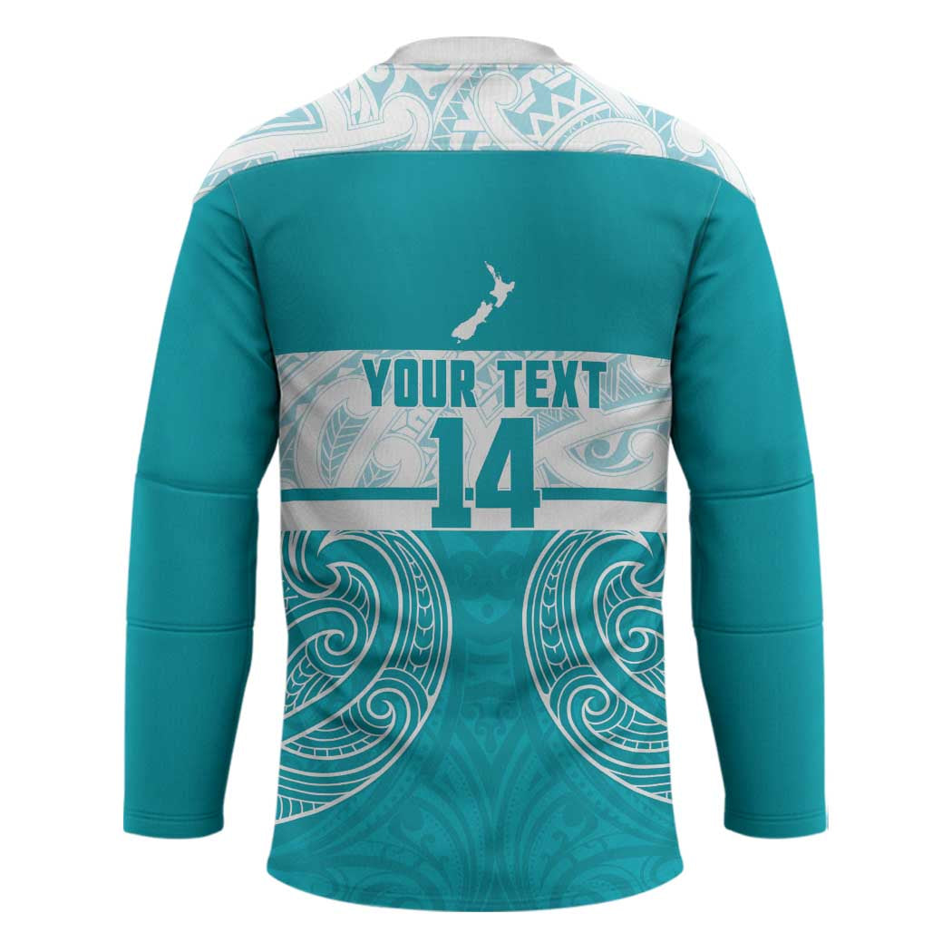 New Zealand Silver Fern Cricket Custom Hockey Jersey Black Cap Teal Maori Pattern - Vibe Hoodie