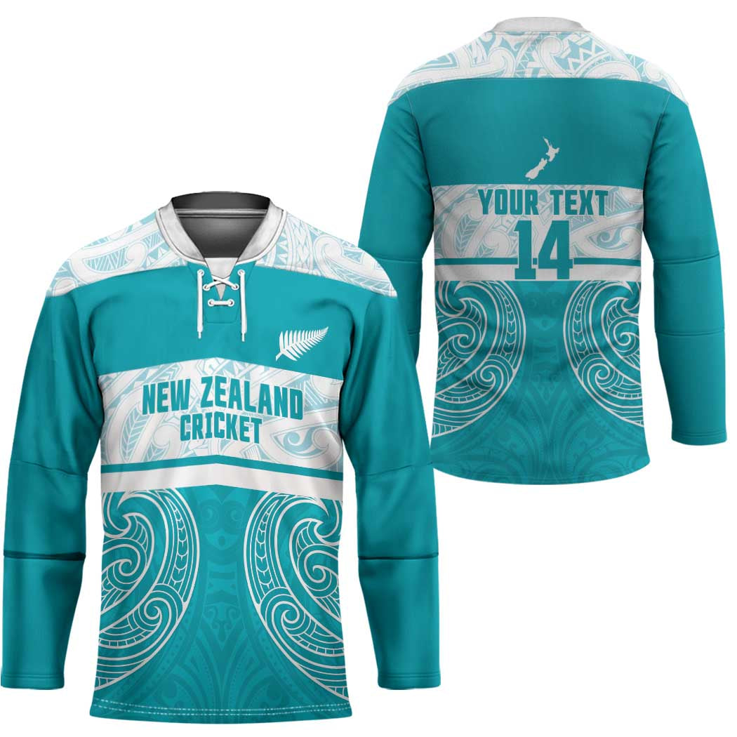 New Zealand Silver Fern Cricket Custom Hockey Jersey Black Cap Teal Maori Pattern - Vibe Hoodie