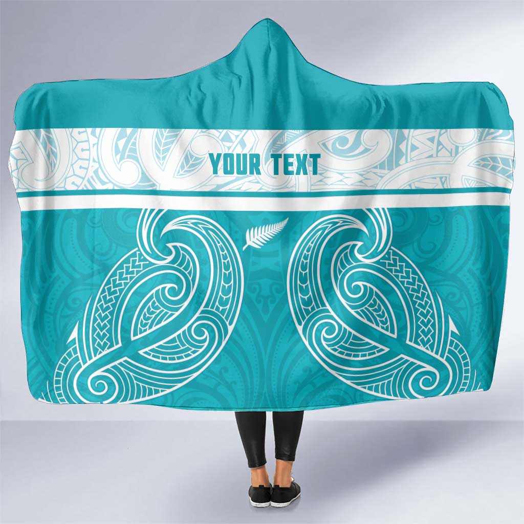 New Zealand Silver Fern Cricket Custom Hooded Blanket Black Cap Teal Maori Pattern - Vibe Hoodie