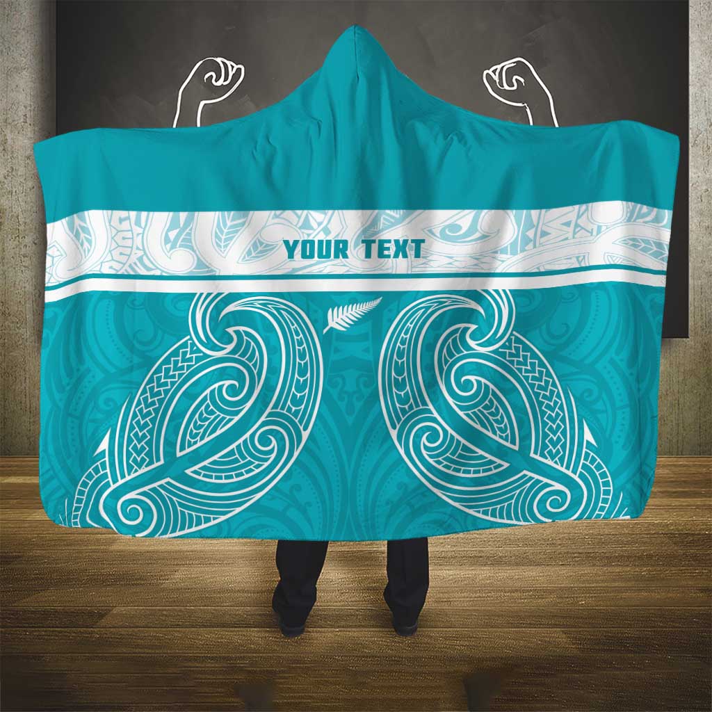 New Zealand Silver Fern Cricket Custom Hooded Blanket Black Cap Teal Maori Pattern - Vibe Hoodie