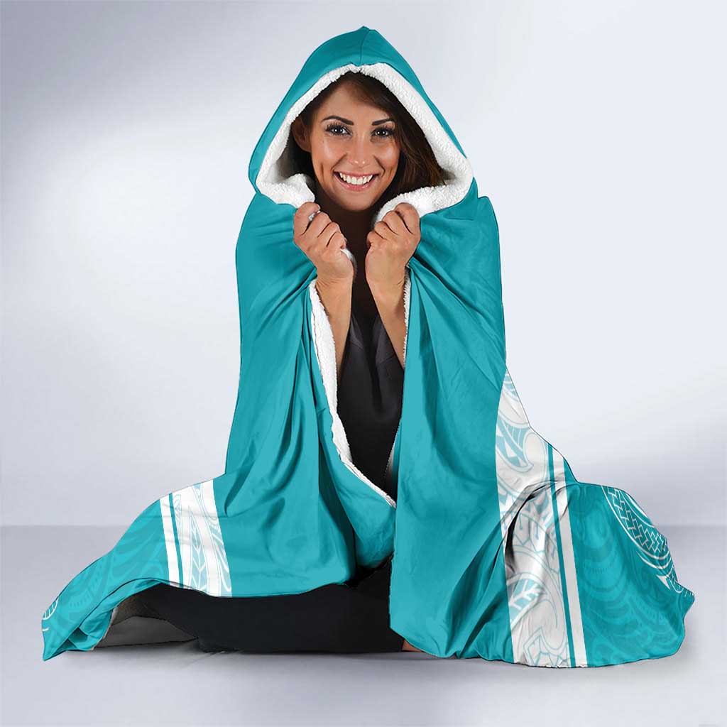 New Zealand Silver Fern Cricket Custom Hooded Blanket Black Cap Teal Maori Pattern - Vibe Hoodie