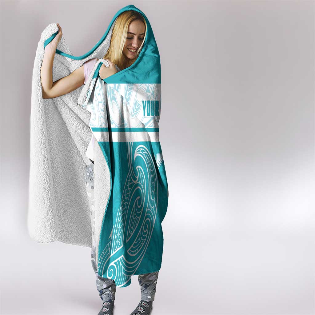 New Zealand Silver Fern Cricket Custom Hooded Blanket Black Cap Teal Maori Pattern - Vibe Hoodie