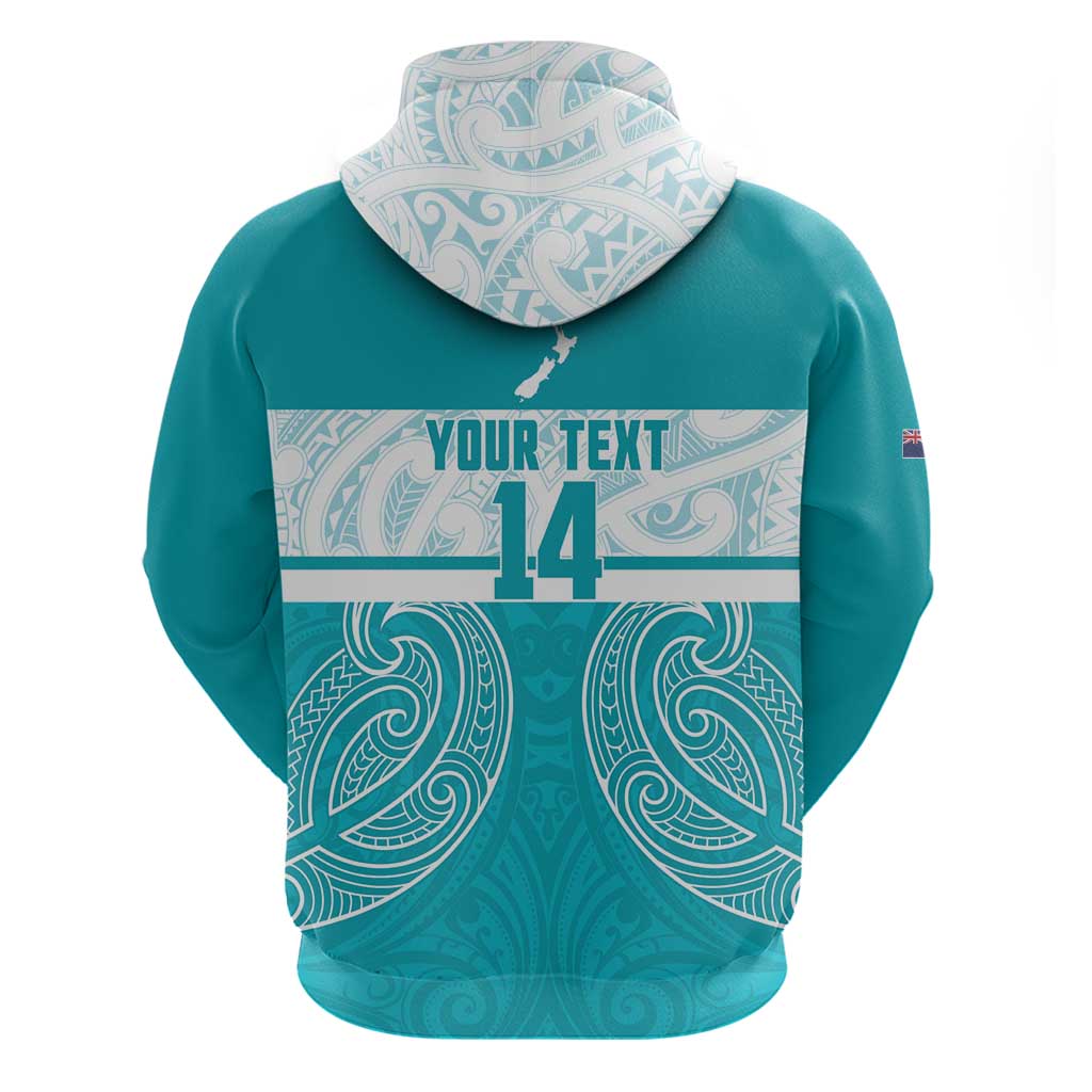 New Zealand Silver Fern Cricket Custom Hoodie Black Cap Teal Maori Pattern - Vibe Hoodie