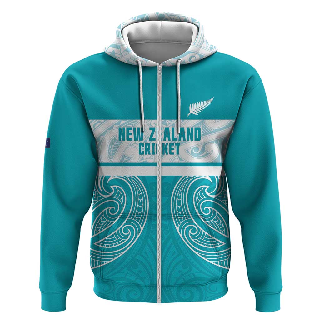 New Zealand Silver Fern Cricket Custom Hoodie Black Cap Teal Maori Pattern - Vibe Hoodie