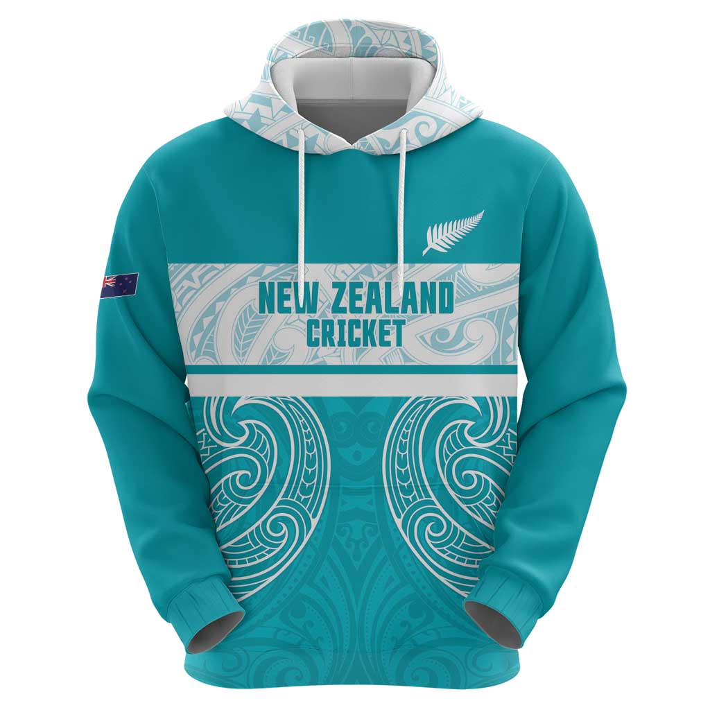New Zealand Silver Fern Cricket Custom Hoodie Black Cap Teal Maori Pattern - Vibe Hoodie