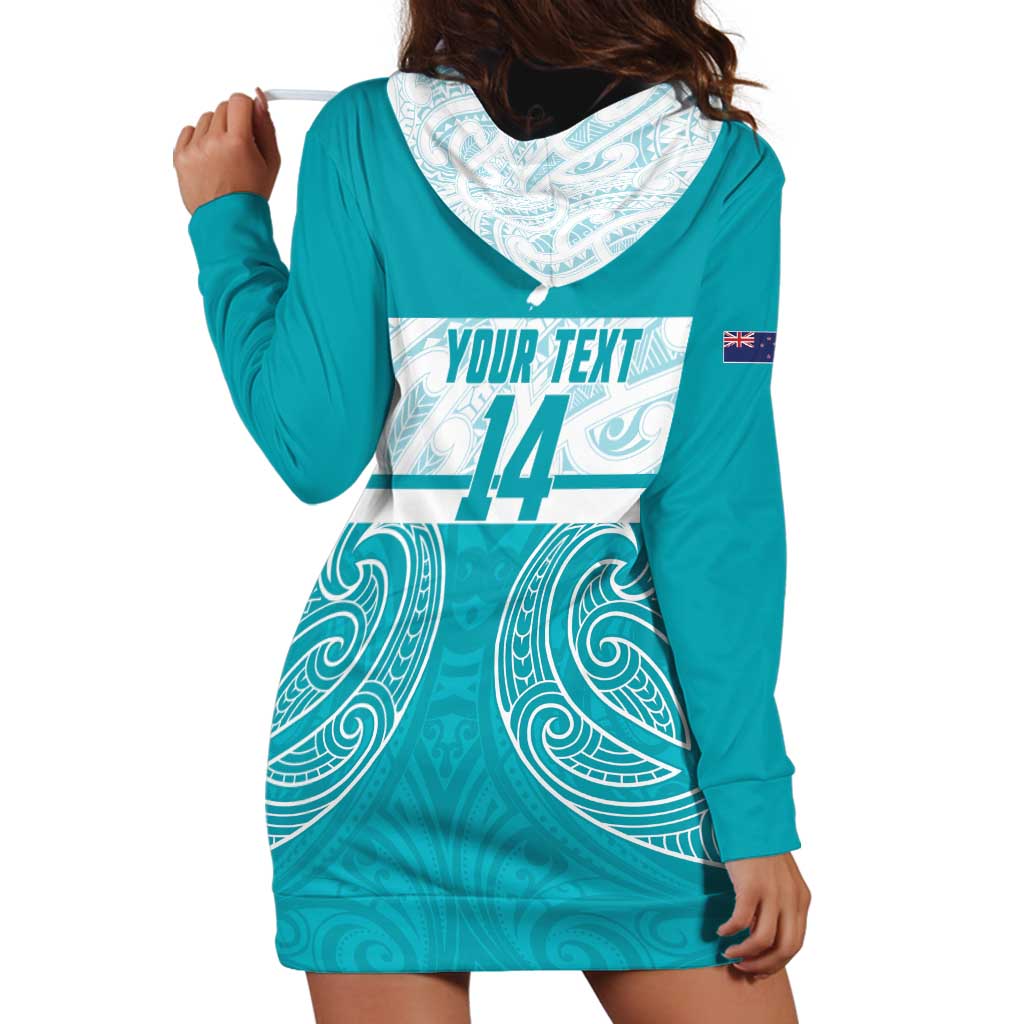 New Zealand Silver Fern Cricket Custom Hoodie Dress Black Cap Teal Maori Pattern - Vibe Hoodie