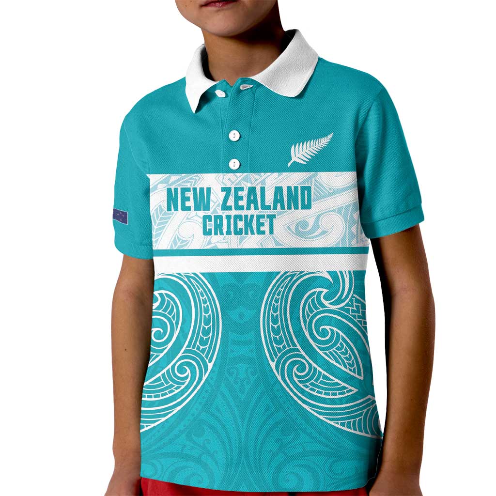 New Zealand Silver Fern Cricket Custom Kid Polo Shirt Black Cap Teal Maori Pattern - Vibe Hoodie