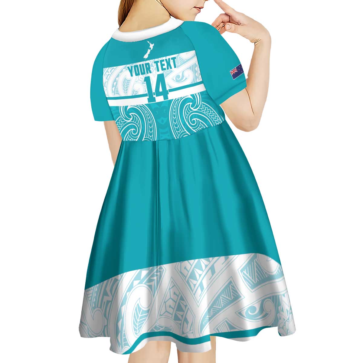 New Zealand Silver Fern Cricket Custom Kid Short Sleeve Dress Black Cap Teal Maori Pattern - Vibe Hoodie