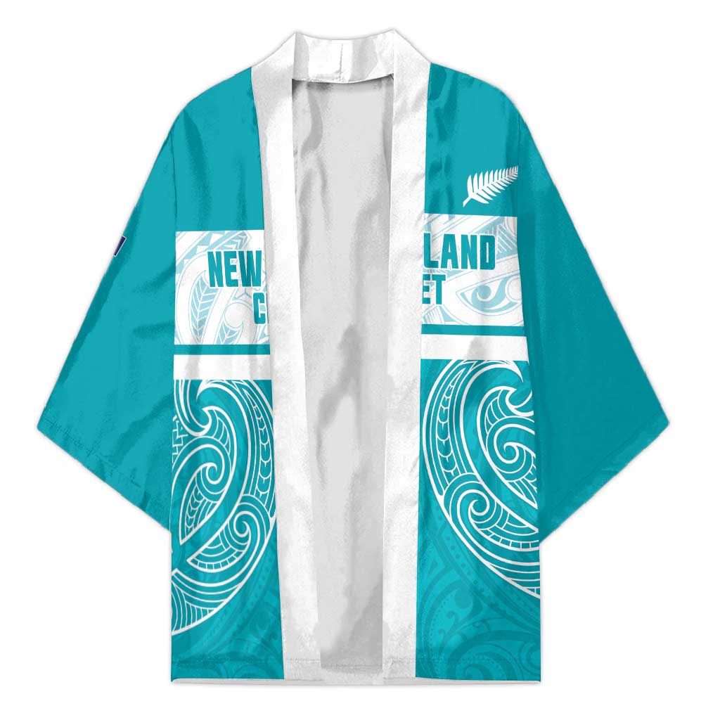 New Zealand Silver Fern Cricket Custom Kimono Black Cap Teal Maori Pattern - Vibe Hoodie