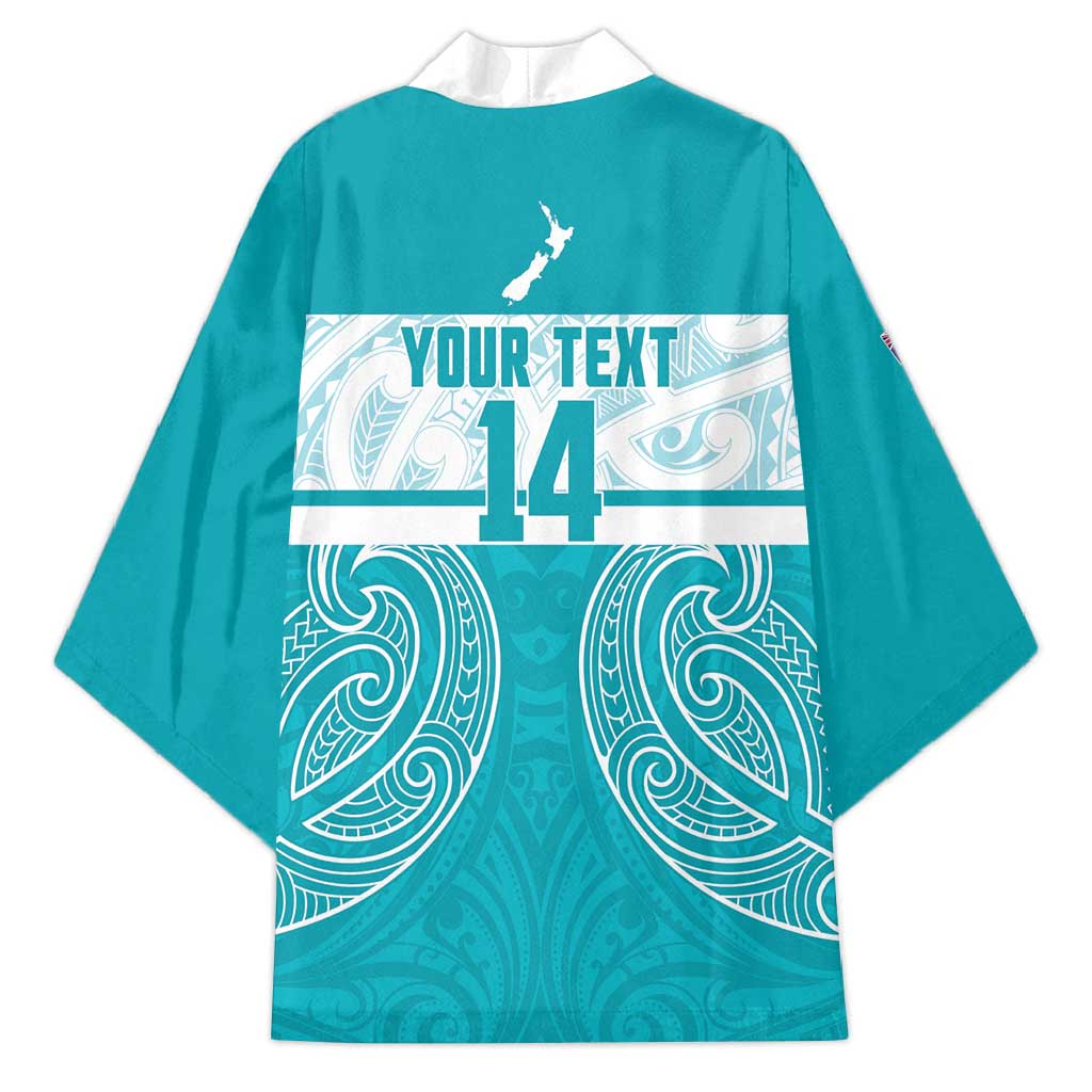 New Zealand Silver Fern Cricket Custom Kimono Black Cap Teal Maori Pattern - Vibe Hoodie