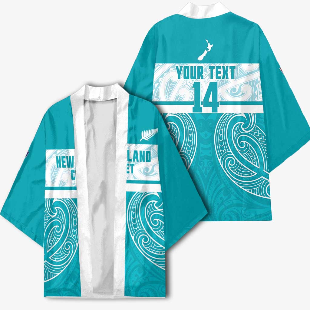 New Zealand Silver Fern Cricket Custom Kimono Black Cap Teal Maori Pattern - Vibe Hoodie