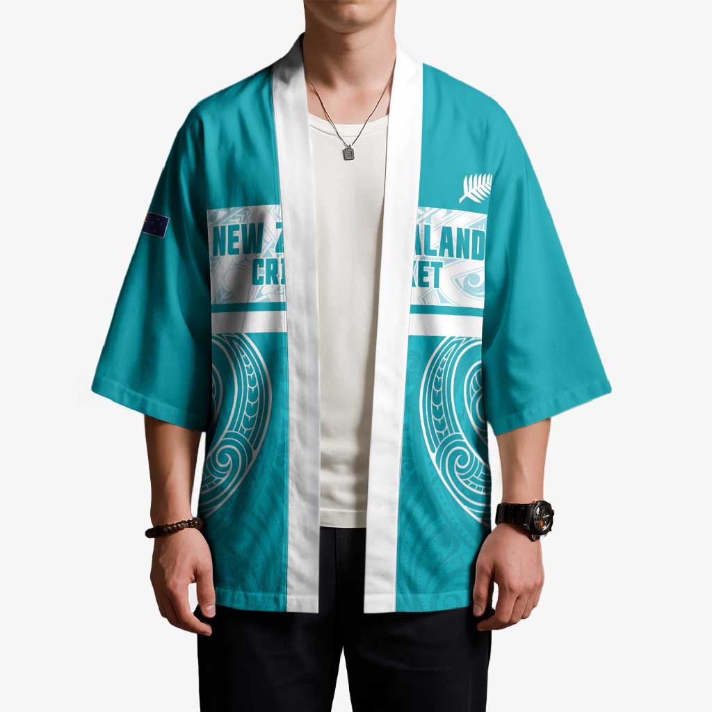 New Zealand Silver Fern Cricket Custom Kimono Black Cap Teal Maori Pattern - Vibe Hoodie
