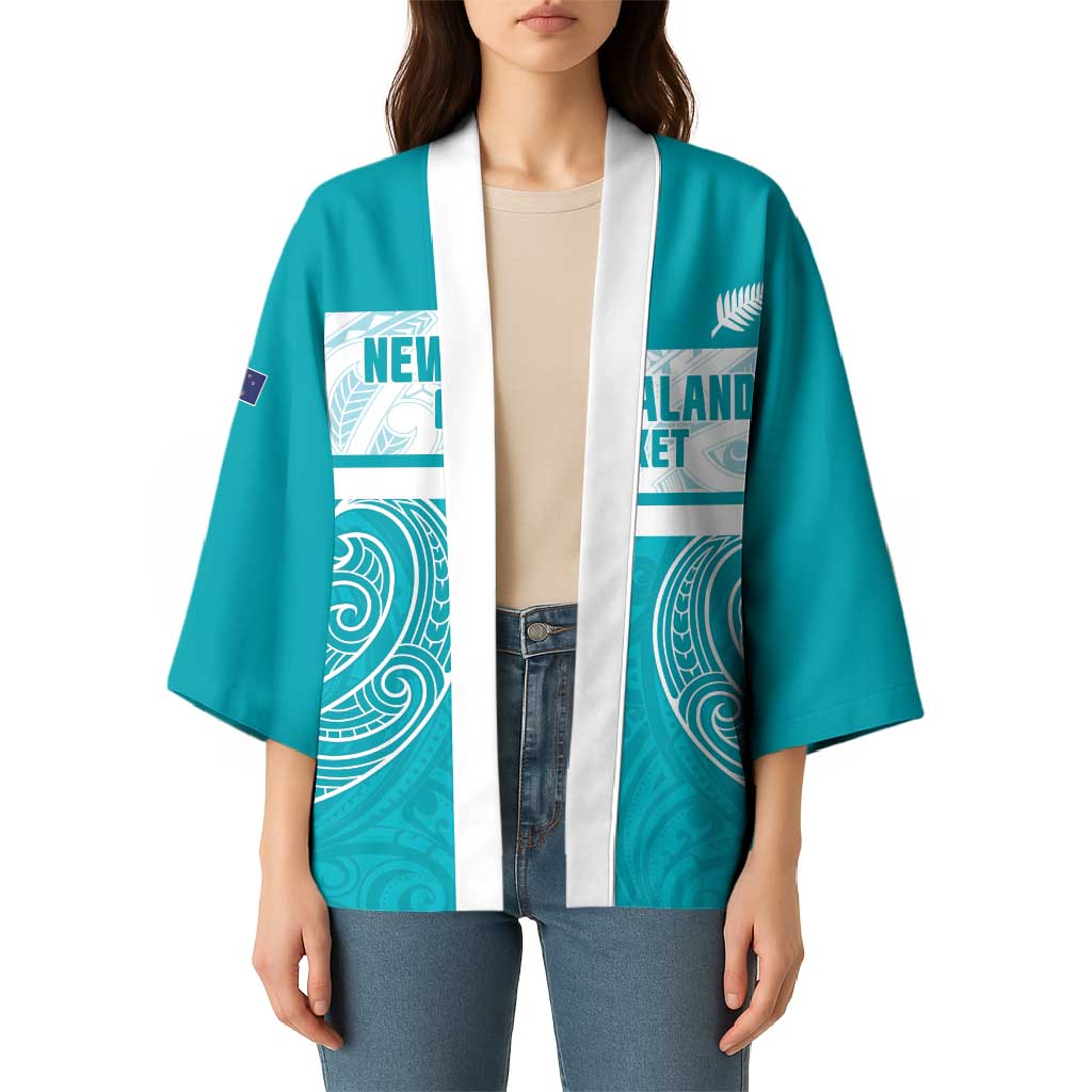 New Zealand Silver Fern Cricket Custom Kimono Black Cap Teal Maori Pattern - Vibe Hoodie