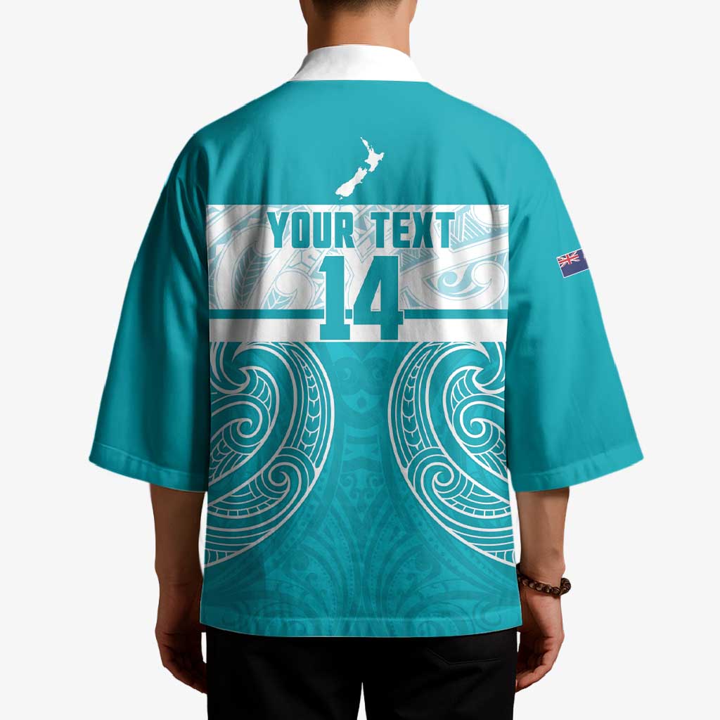 New Zealand Silver Fern Cricket Custom Kimono Black Cap Teal Maori Pattern - Vibe Hoodie