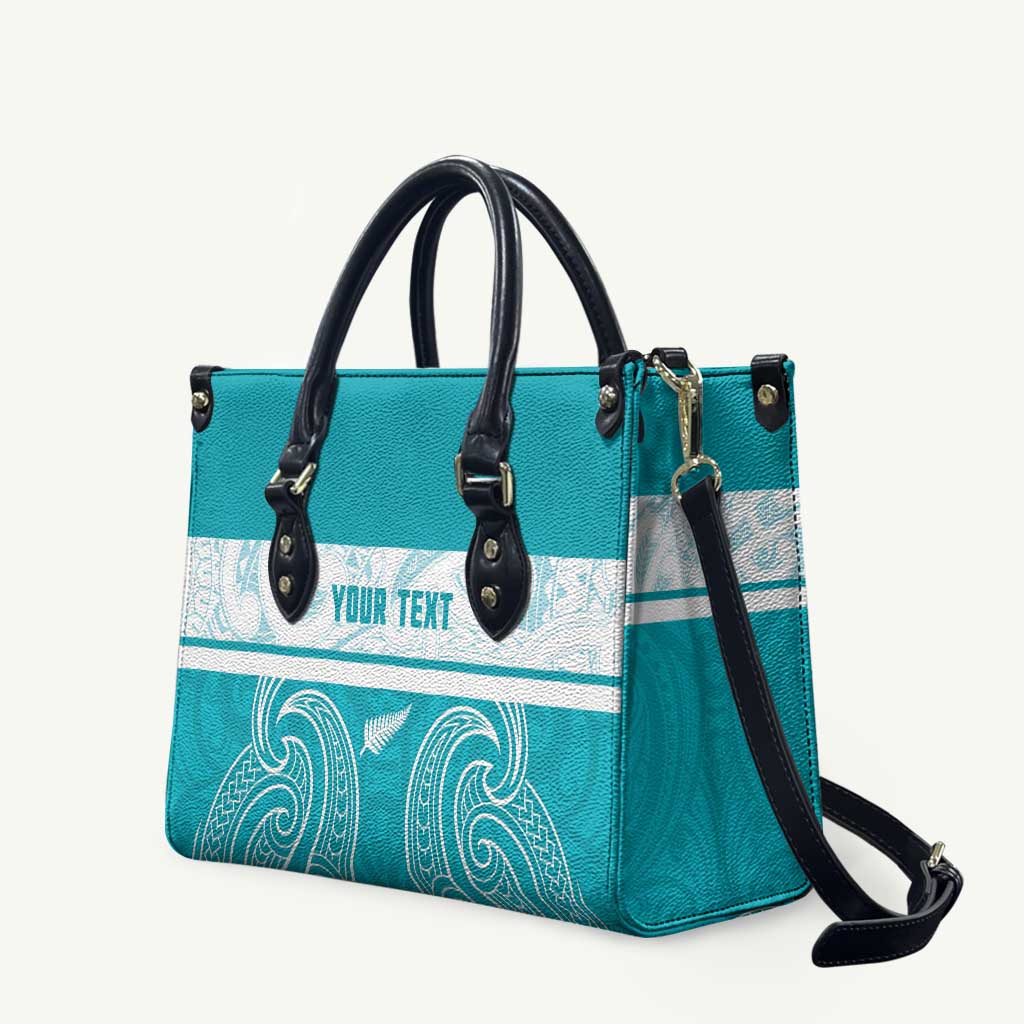 New Zealand Silver Fern Cricket Custom Leather Bag Black Cap Teal Maori Pattern - Vibe Hoodie
