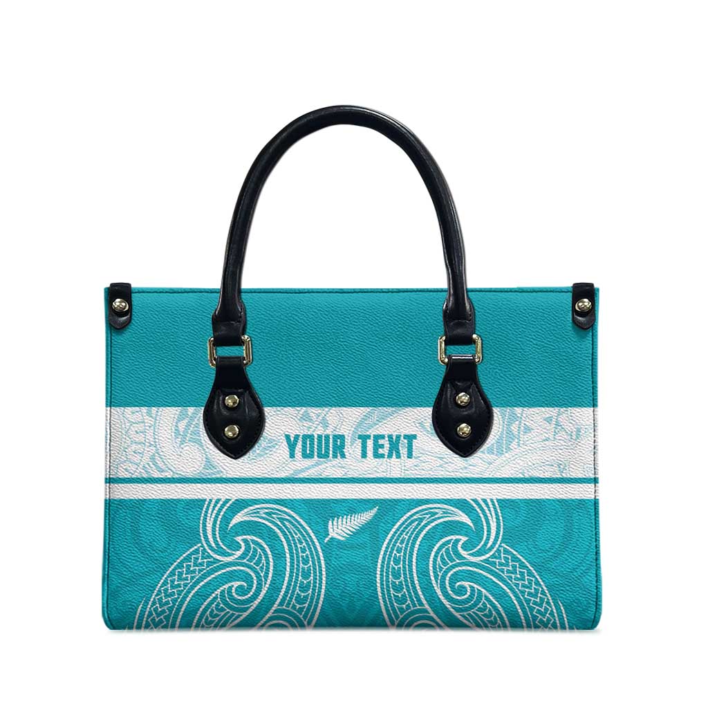 New Zealand Silver Fern Cricket Custom Leather Bag Black Cap Teal Maori Pattern - Vibe Hoodie