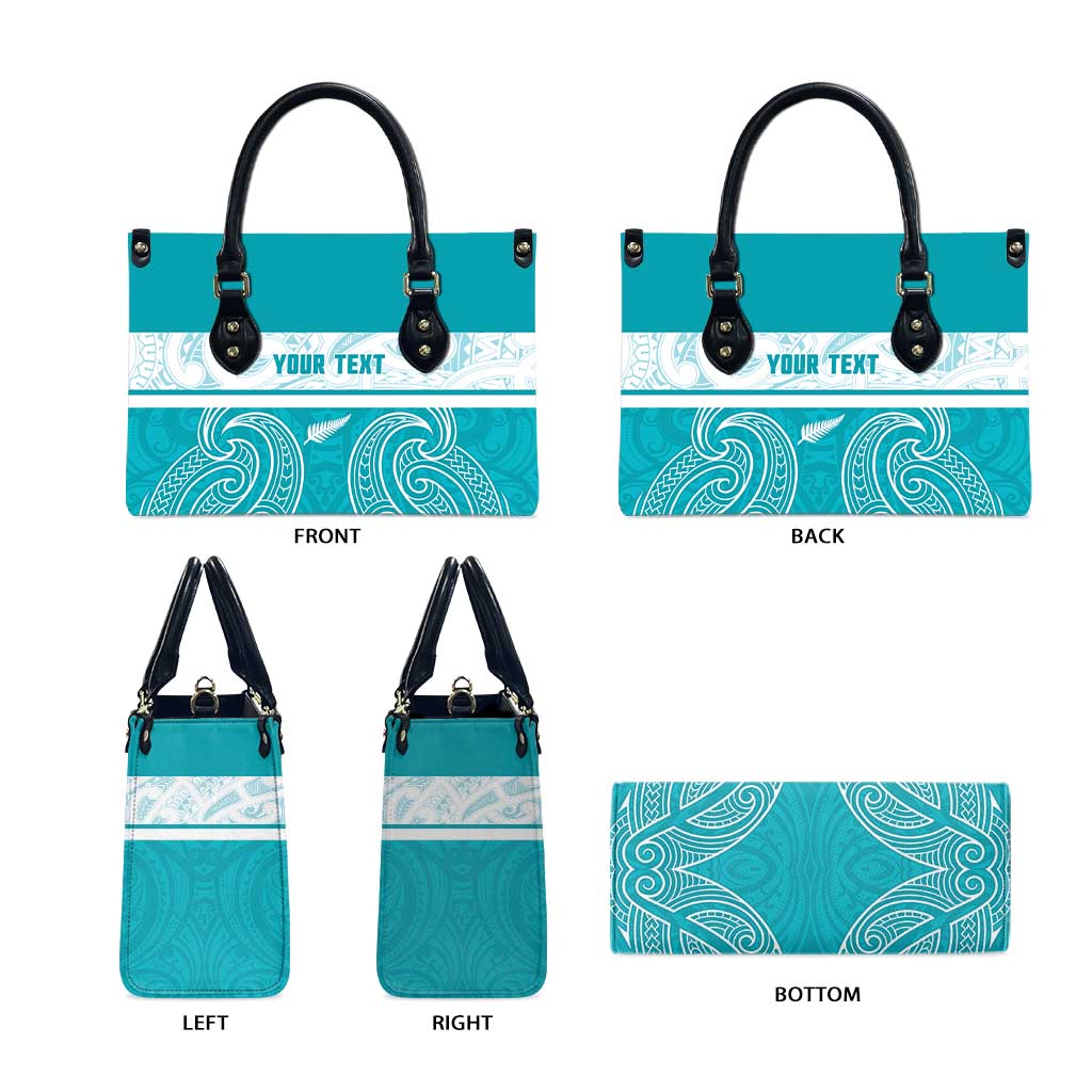 New Zealand Silver Fern Cricket Custom Leather Bag Black Cap Teal Maori Pattern - Vibe Hoodie